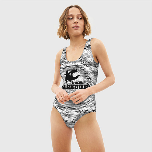 Женский купальник-боди Parkour черно белый абстрактный узор / 3D-принт – фото 3