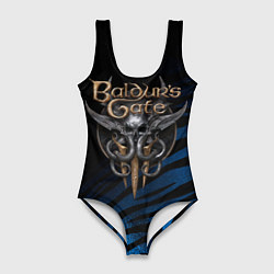 Купальник-боди 3D женский Baldurs Gate 3 logo blue geometry, цвет: 3D-принт