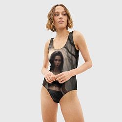 Купальник-боди 3D женский Девушка в черном белье, цвет: 3D-принт — фото 2