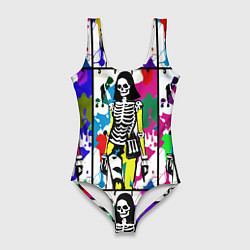 Купальник-боди 3D женский Разноцветные скелеты девушки - поп-арт - мода, цвет: 3D-принт