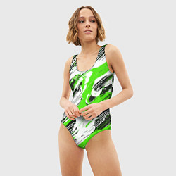 Купальник-боди 3D женский Спонтанные брызги зелёные, цвет: 3D-принт — фото 2