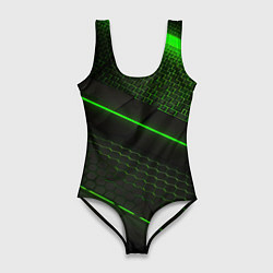 Купальник-боди 3D женский Зеленая абстракция со светом, цвет: 3D-принт