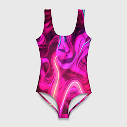 Купальник-боди 3D женский Pink neon abstract, цвет: 3D-принт
