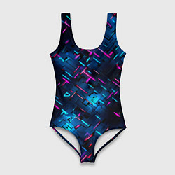 Купальник-боди 3D женский Неоновая сталь cyberpunk, цвет: 3D-принт