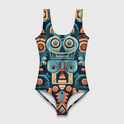 Купальник-боди 3D женский Симметричный абстрактный паттерн в ацтекском стиле, цвет: 3D-принт