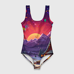 Купальник-боди 3D женский Новогодний закат, цвет: 3D-принт