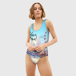 Купальник-боди 3D женский С новым годом новогодний город, цвет: 3D-принт — фото 2