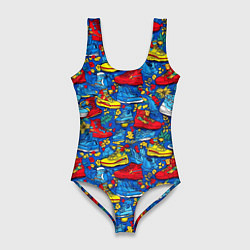 Купальник-боди 3D женский Старые кроссовки, цвет: 3D-принт