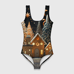 Купальник-боди 3D женский Новогодняя ночь 2024, цвет: 3D-принт