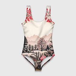 Купальник-боди 3D женский Украшения зимы новый год, цвет: 3D-принт