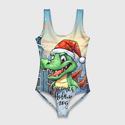 Купальник-боди 3D женский Дракошка зеленка, цвет: 3D-принт