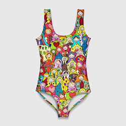 Купальник-боди 3D женский Веселые русские матрешки, цвет: 3D-принт