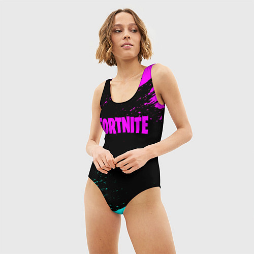 Женский купальник-боди Fortnite краски неоновые стиль / 3D-принт – фото 3