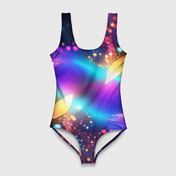 Купальник-боди 3D женский Абстрактный розово синий фрактал, цвет: 3D-принт