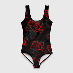Женский купальник-боди Красные розы цветы