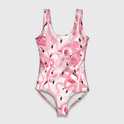 Купальник-боди 3D женский Стая розовых фламинго, цвет: 3D-принт
