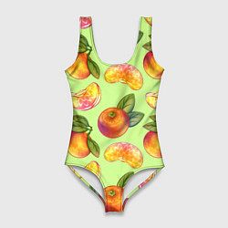 Купальник-боди 3D женский Мандарины с дольками, цвет: 3D-принт