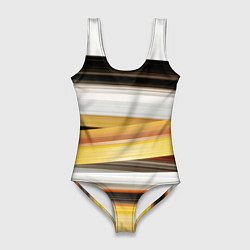 Купальник-боди 3D женский Черные белые желтые полосы, цвет: 3D-принт