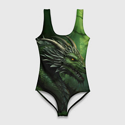 Купальник-боди 3D женский Зеленый дракон символ 2024, цвет: 3D-принт