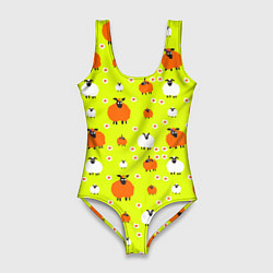 Купальник-боди 3D женский Стадо овец в поле, цвет: 3D-принт