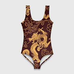 Купальник-боди 3D женский Черно-золотая гравюра дракона, цвет: 3D-принт