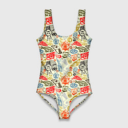 Купальник-боди 3D женский Этнический узор животных, цвет: 3D-принт