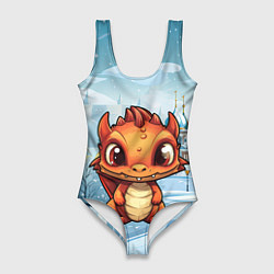 Купальник-боди 3D женский Милый рыжий дракоша, цвет: 3D-принт