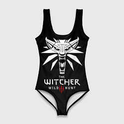 Купальник-боди 3D женский The Witcher белое лого гейм, цвет: 3D-принт