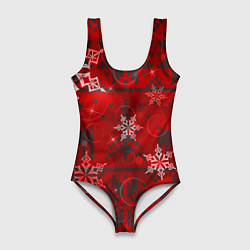 Купальник-боди 3D женский Рождественские узоры снежинки, цвет: 3D-принт