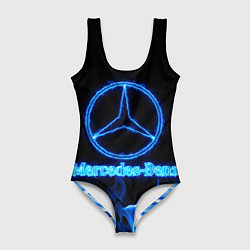 Купальник-боди 3D женский Mercedes-benz blue neon, цвет: 3D-принт