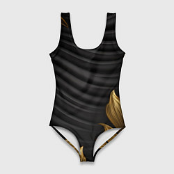 Купальник-боди 3D женский Узоры золотые на черном фоне, цвет: 3D-принт