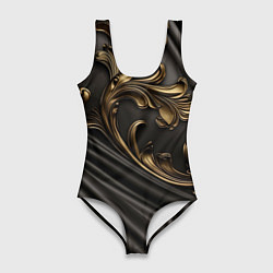 Купальник-боди 3D женский Объемные золотые узоры на черной ткани лепнина, цвет: 3D-принт