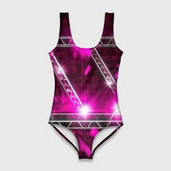 Купальник-боди 3D женский Серебряные и синие вставки абстракции, цвет: 3D-принт