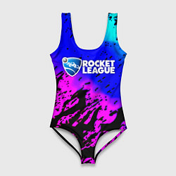 Купальник-боди 3D женский Rocket League neon game, цвет: 3D-принт