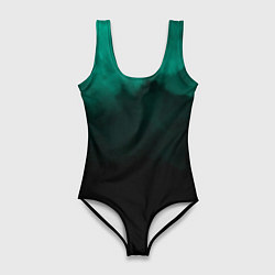 Женский купальник-боди Зелёный туман на чёрном