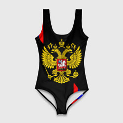 Купальник-боди 3D женский Россия герб триколор полосы, цвет: 3D-принт