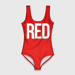 Купальник-боди 3D женский Клубнично-красный со словом red, цвет: 3D-принт
