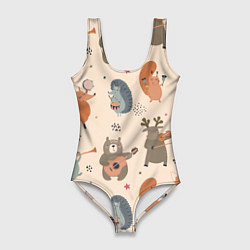 Купальник-боди 3D женский Животные с инструментами, цвет: 3D-принт