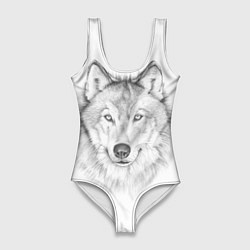 Купальник-боди 3D женский Нарисованный волк зубами щёлк, цвет: 3D-принт