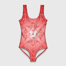 Купальник-боди 3D женский Красный симметричный узор, цвет: 3D-принт