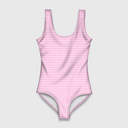 Купальник-боди 3D женский Светлый розовый в белую полоску, цвет: 3D-принт