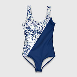 Купальник-боди 3D женский Сине-белый пополам, цвет: 3D-принт
