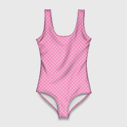 Купальник-боди 3D женский Розовый паттерн сеточка, цвет: 3D-принт