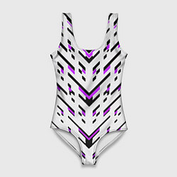 Купальник-боди 3D женский Black and purple stripes on a white background, цвет: 3D-принт