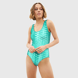 Купальник-боди 3D женский Светлый бирюзовый абстрактный полосочки, цвет: 3D-принт — фото 2