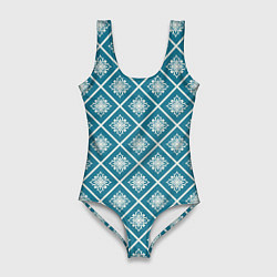 Женский купальник-боди Орнамент в ромбах на синем
