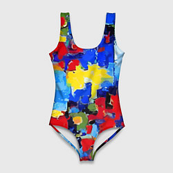 Купальник-боди 3D женский Смелые мазки яркой краски - нейросеть, цвет: 3D-принт