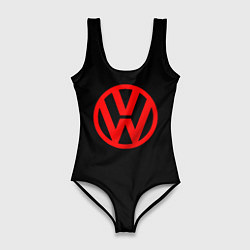 Купальник-боди 3D женский Volkswagen red logo, цвет: 3D-принт