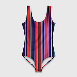 Купальник-боди 3D женский Красно-фиолетовый яркие полосы, цвет: 3D-принт