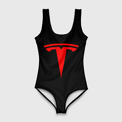 Купальник-боди 3D женский Tesla red logo, цвет: 3D-принт